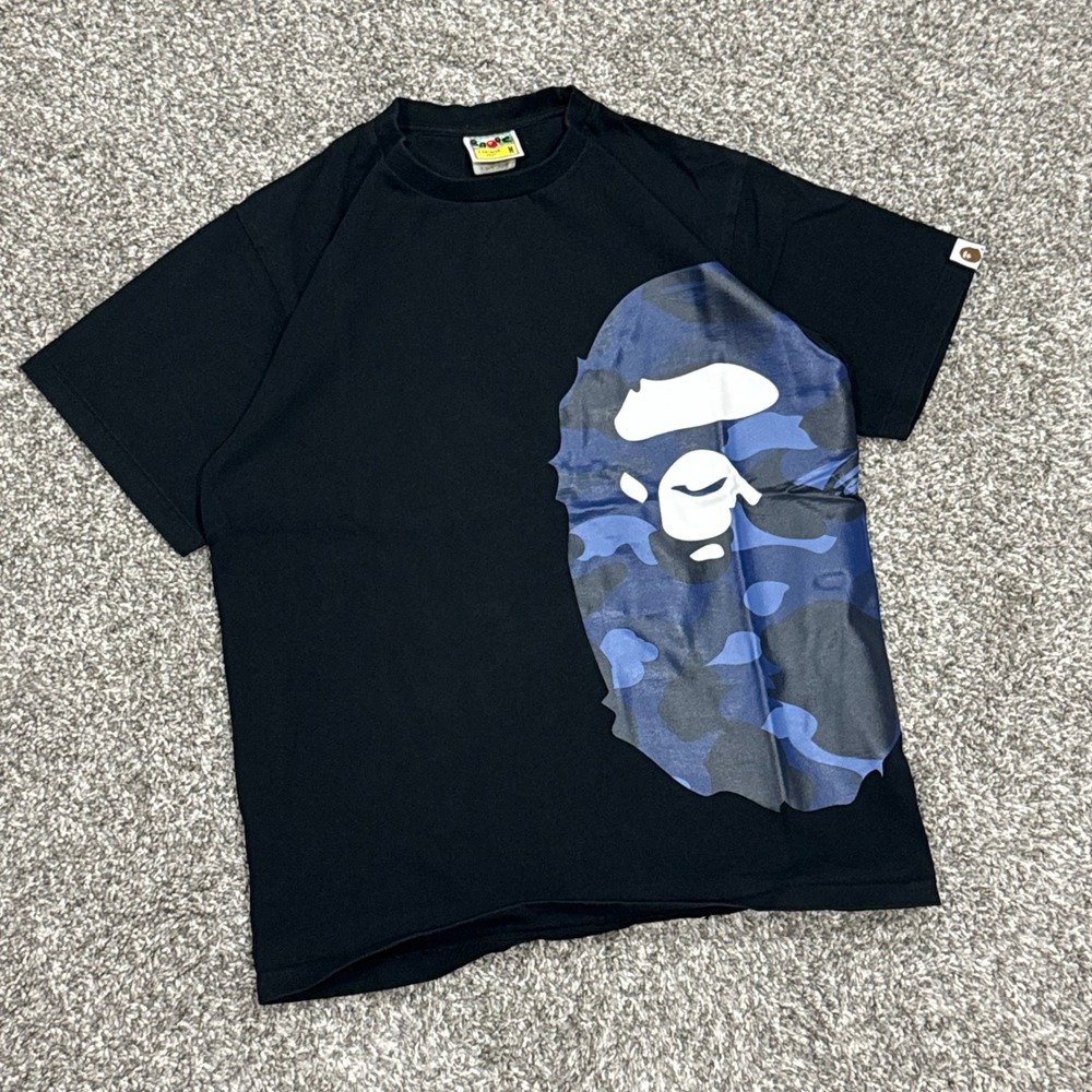 BAPE Big Ape Head T-Shirt Blue Camo A Bathing‎ Ape Black Mens M Y2K Streetwear - Picture 2 of 8